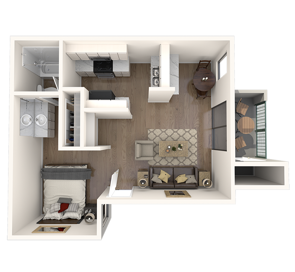 Floor plan for studio, 1 bath, 500 sqft